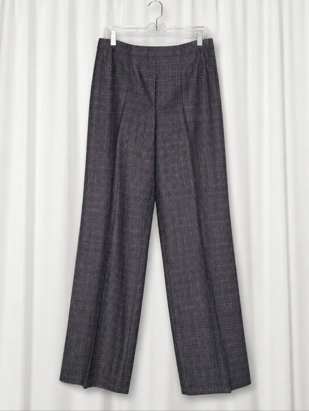 Talbots Wool Charcoal Gray Purple Windowpane Plaid Flat Front Preppy Trousers